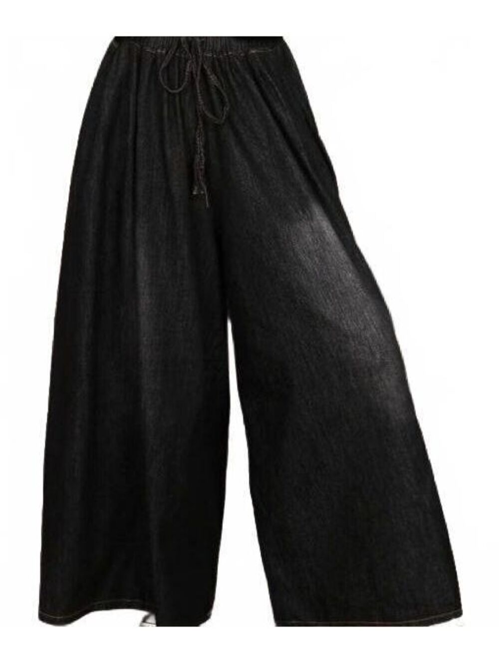 UQJE Women's Black Wide Leg Denim Fashion Pants Deep Pockets Size L